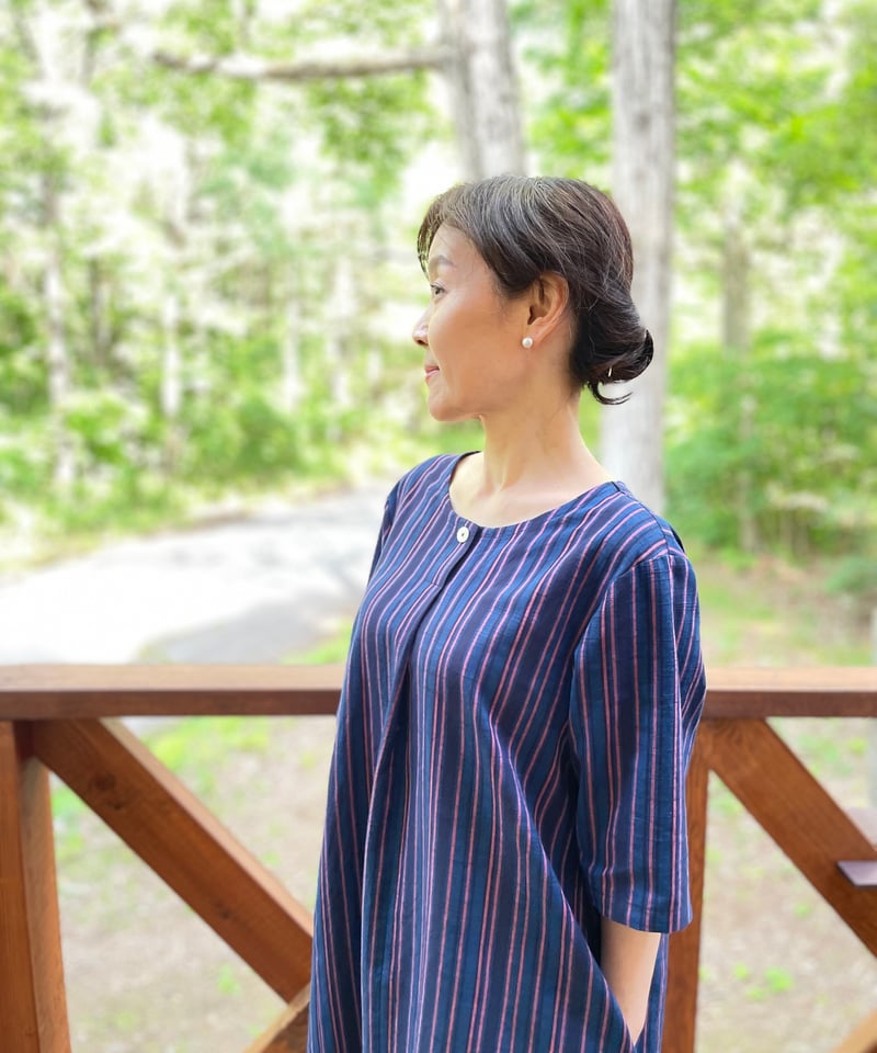会津木綿 フロントタックワンピース 【オーダーをいただいてからの製作