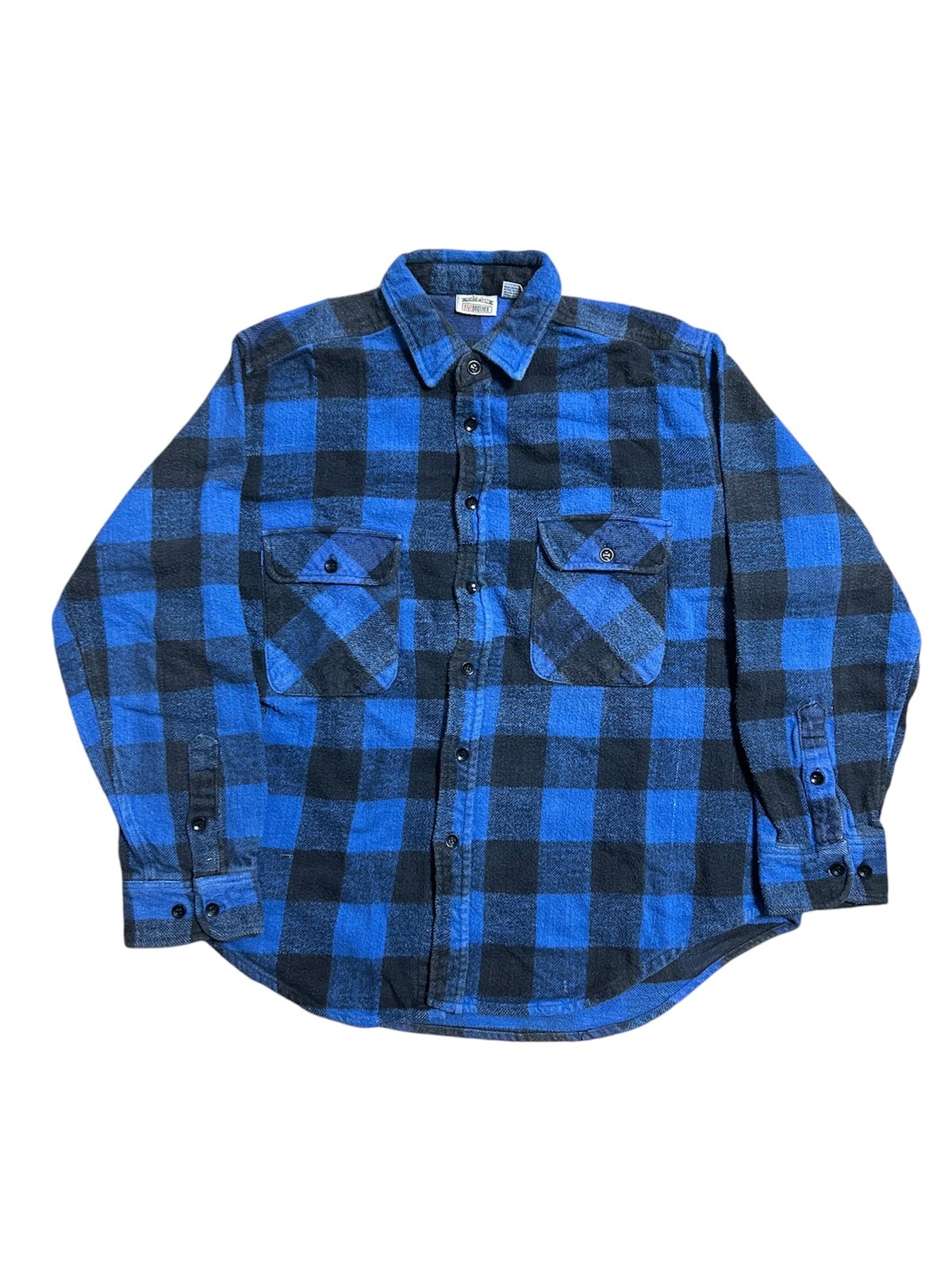 90's FIVE BROTHER ヘビーネルシャツ バッファローチェック 青 黒 L | S
