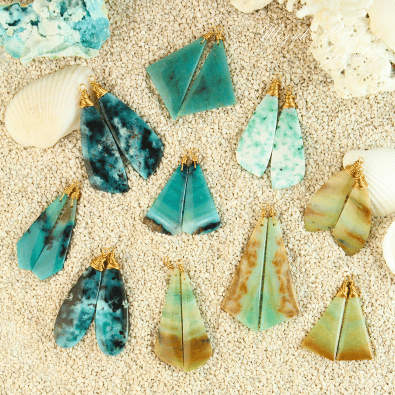 2億年化石宝石】ブルーオパライズド・ウッド ルース 耳飾り | Mizuka