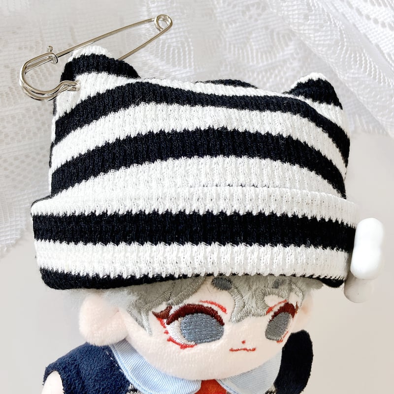 ぬい服】ボーダー猫耳ニット帽&トップスセット 10cmぬいぐるみ用 | G