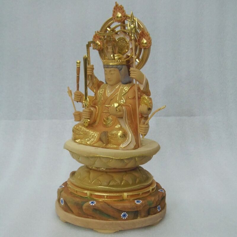 仏像◇ヒバ材 淡彩色 八臂弁才天(弁財天)3寸立◇弁天さん 高さ：約28cm