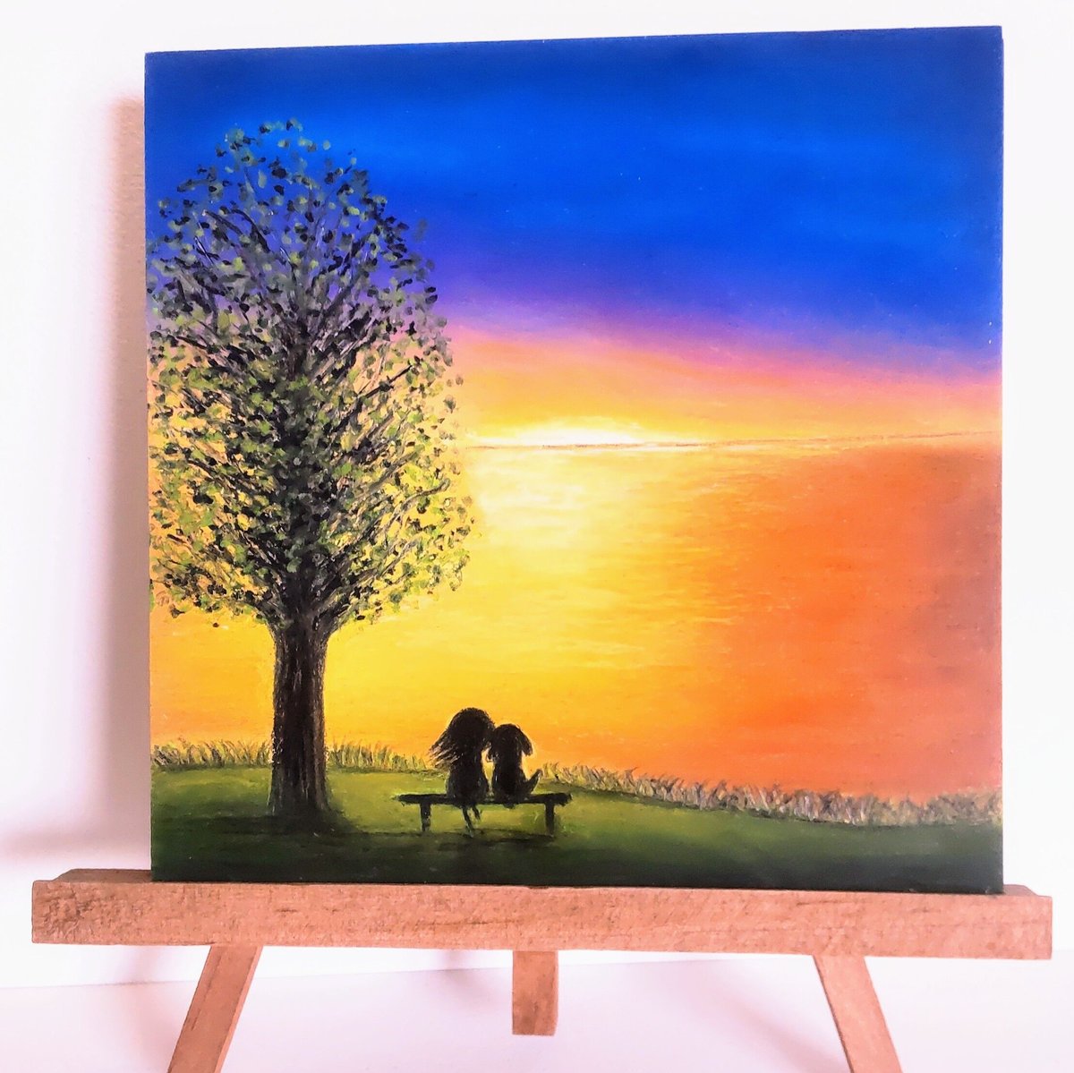 夕日 今日も君と過ごせた幸せ ありがとう 【原画】オイルパステル