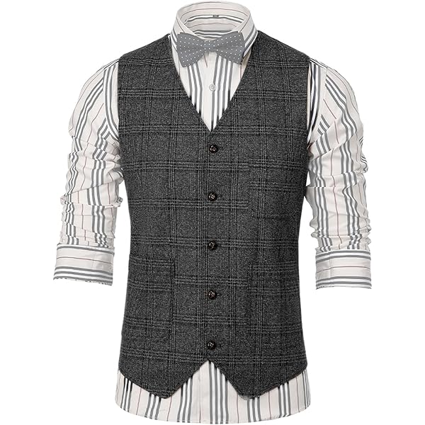 Gioberti Men's 6 Button Formal Tweed Vest, Gray Graph, X Small at