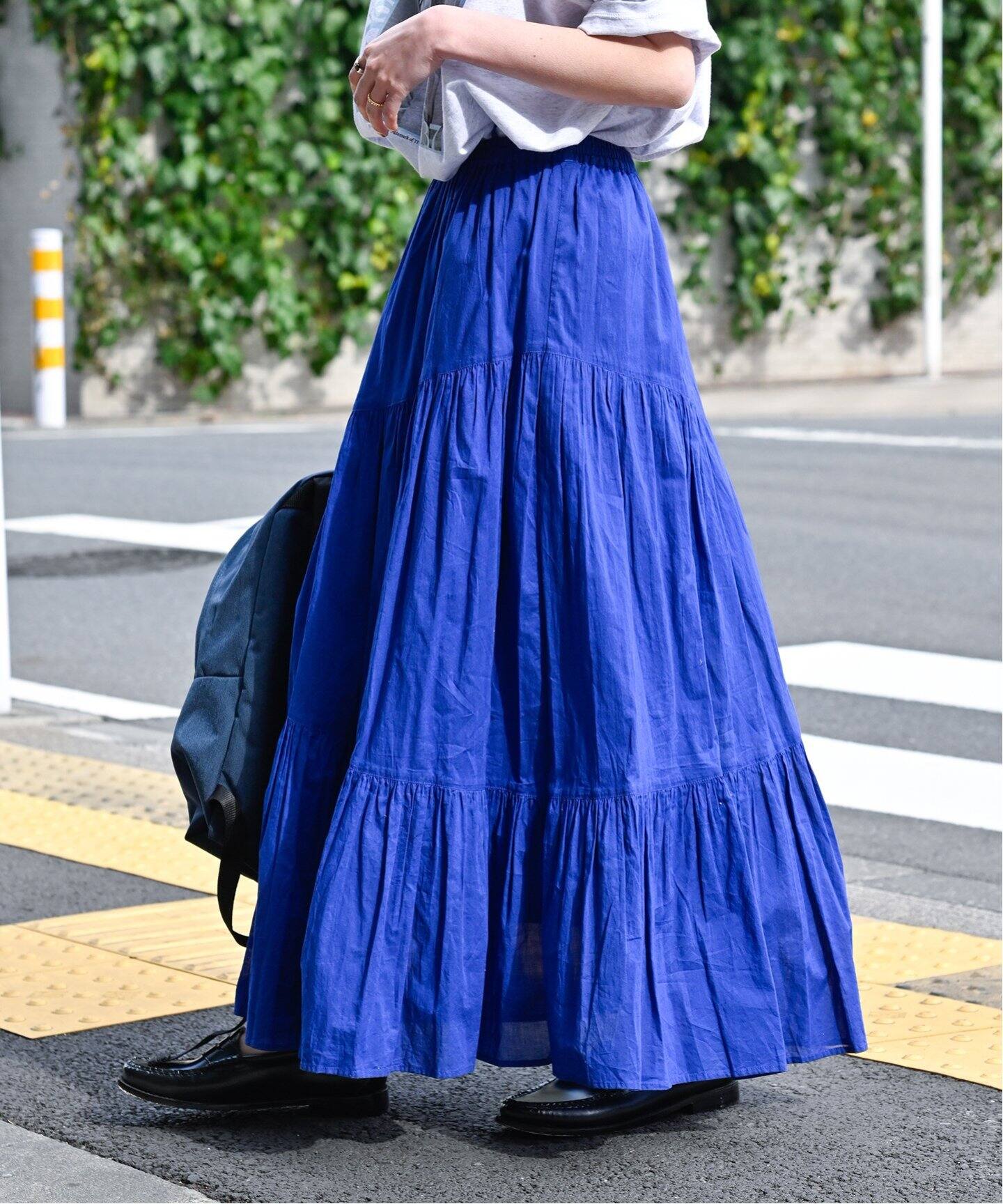 COTTON VOILEアシンメトリーティアードスカート（ロング・マキシ丈