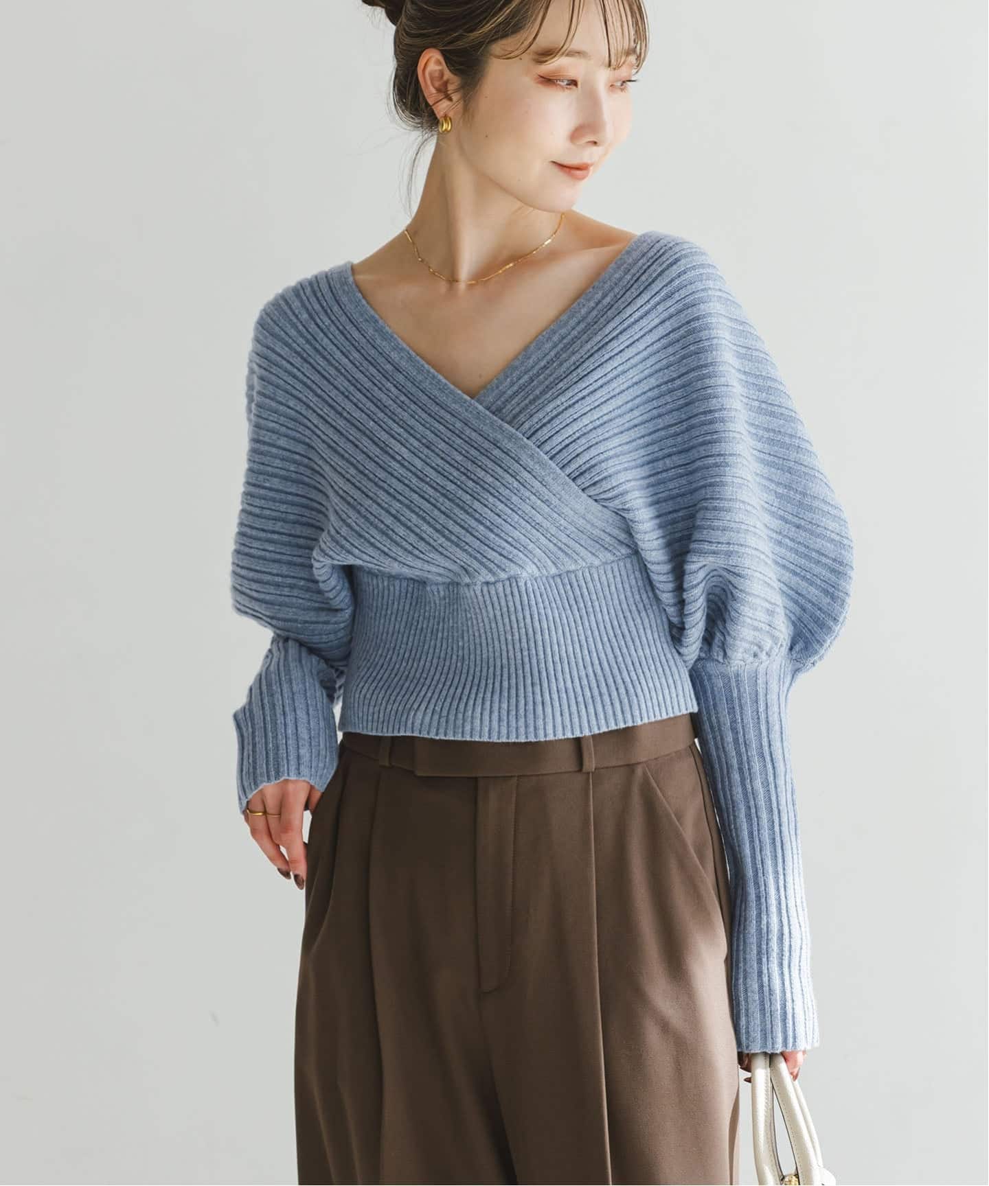 カシュクールランダムリブニットプルオーバー（ニット／セーター