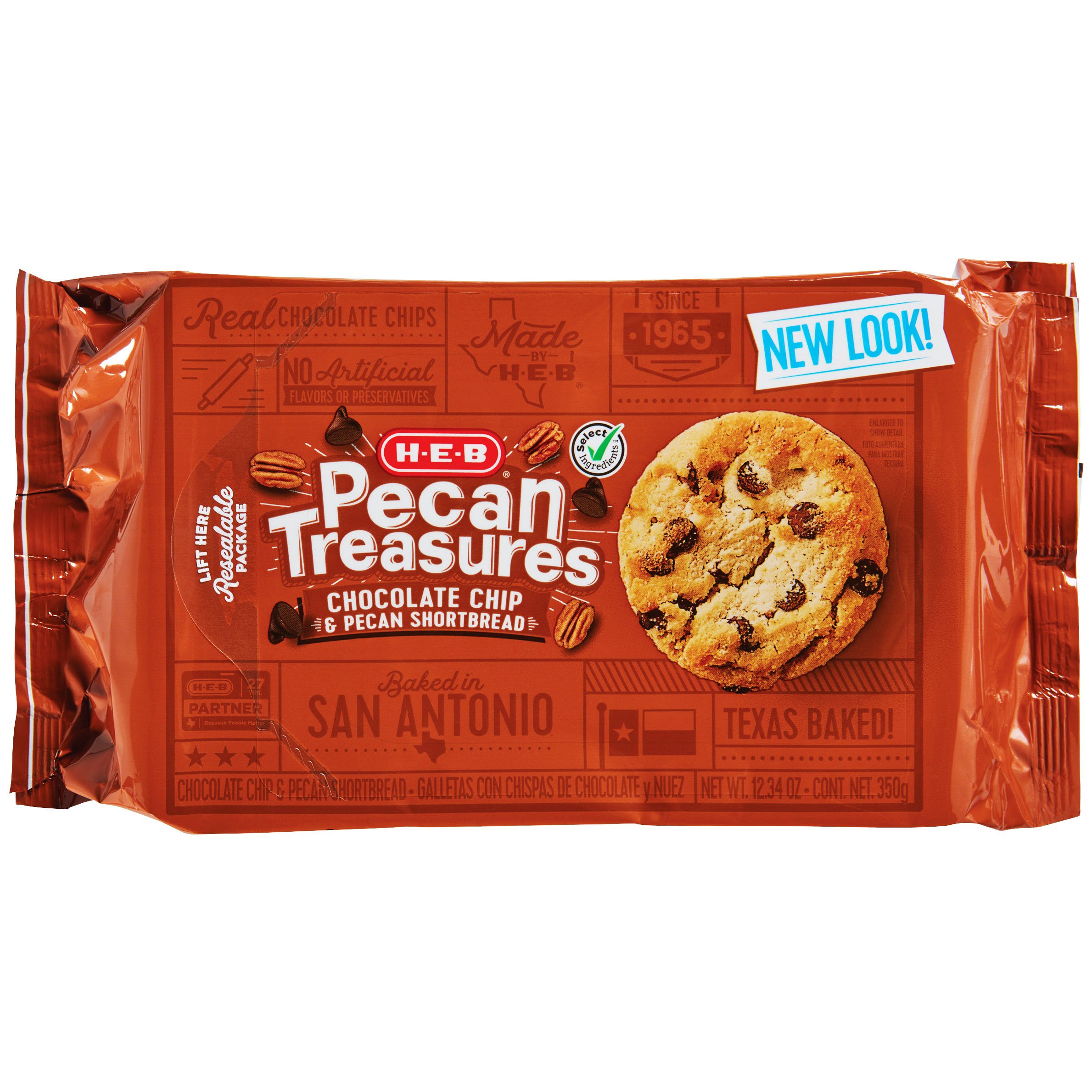 H-E-B Pecan Treasures Chocolate Chip Shortbread Cookies, 12.34 oz