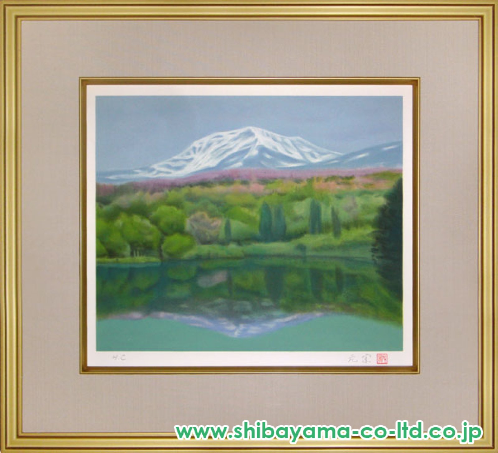 奥田元宋 画 リトグラフ「山湖秋映」 20/100 直筆サイン入り 奥田元宋