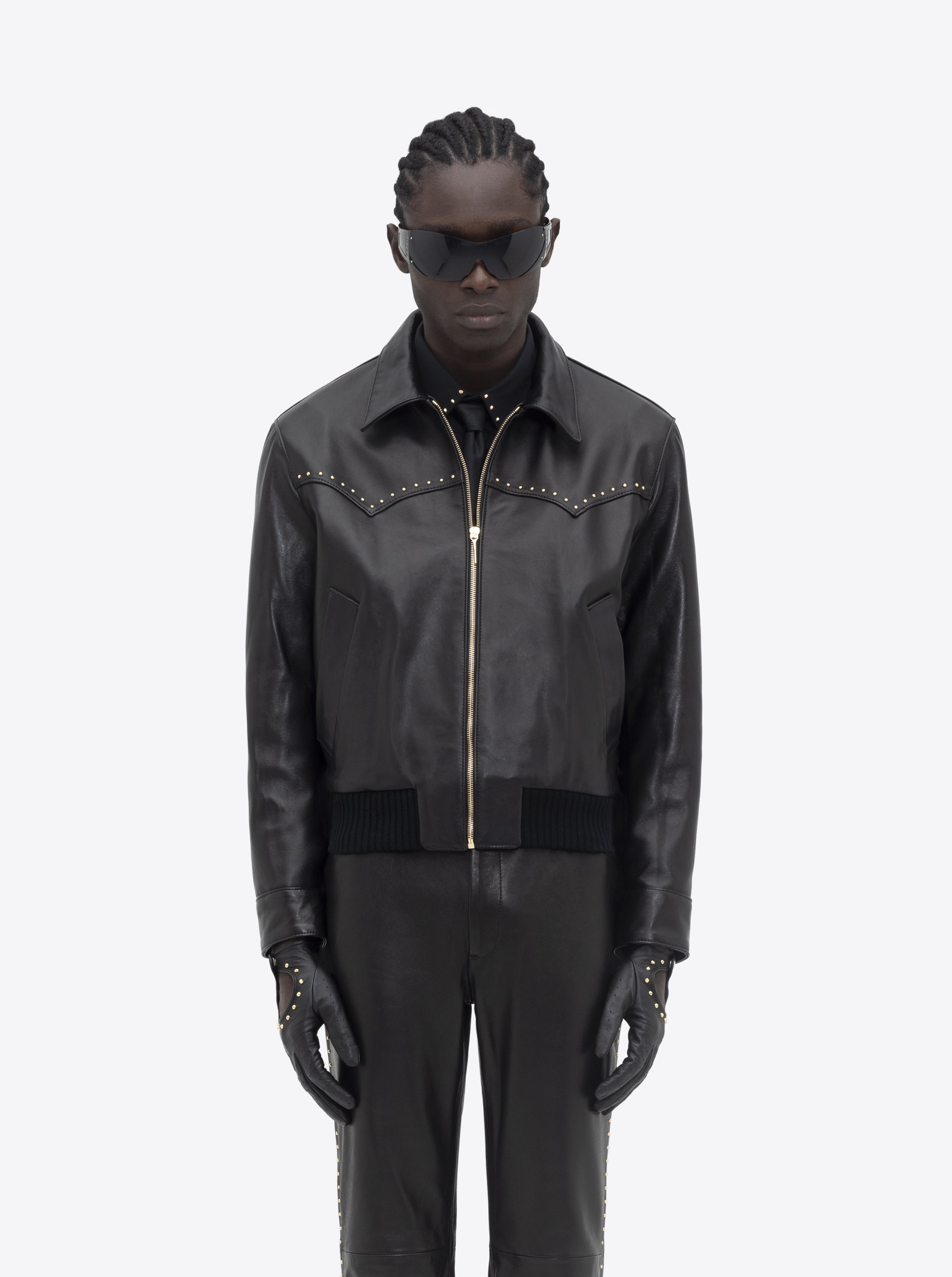 LEATHER WESTERN HARRINGTON JACKET - GOLD STUDDED — ERNEST W. BAKER