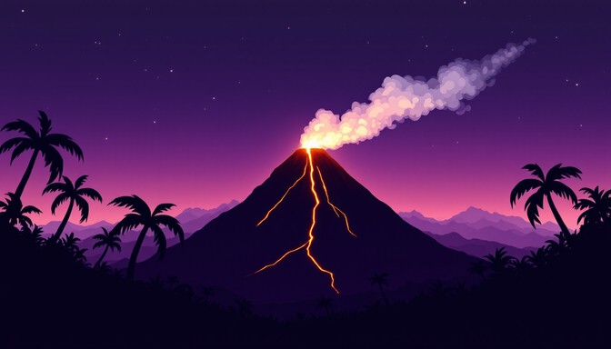 Free Volcanic Paradise Night Image - Volcano, Pixelart, Tropical