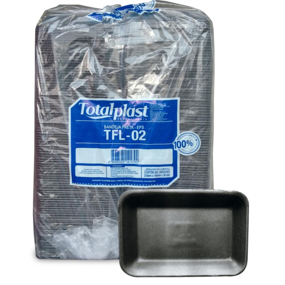 BANDEJA ISOPOR EPS B2 FUNDA PRETA 210X140X28MM TOTALPLAST 4X100UND