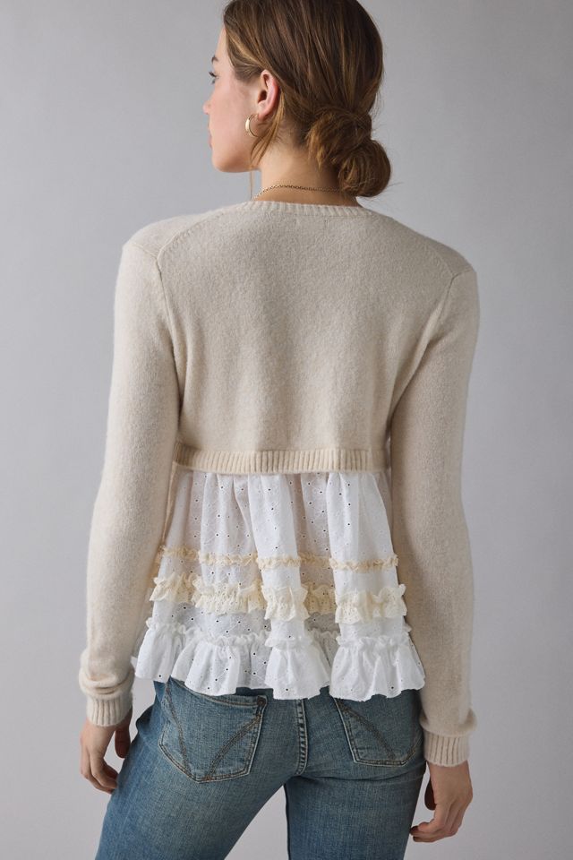 Kimchi Blue Monical Mixed Media Ruffle Peplum Cardigan | Urban