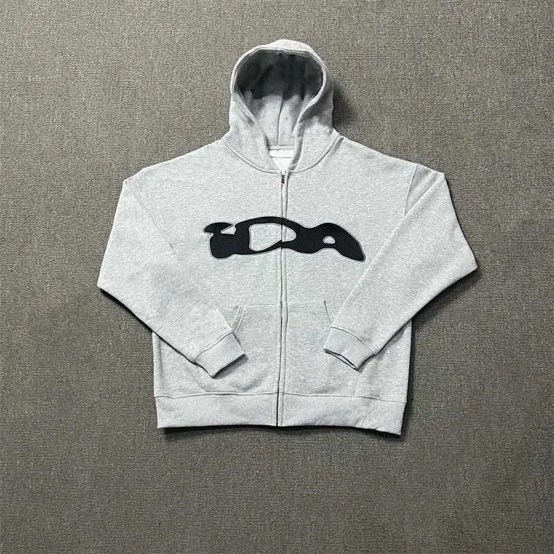 Oversize Embroidery Ida.Sply Zip Gray Hoodie For Men And Women Top