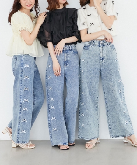 リボンビジューデニムパンツ/MAJESTIC LEGON(マジェスティックレゴン