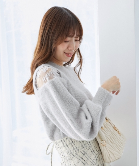 ショルダーレースシャギーニット/MAJESTIC LEGON(マジェスティック