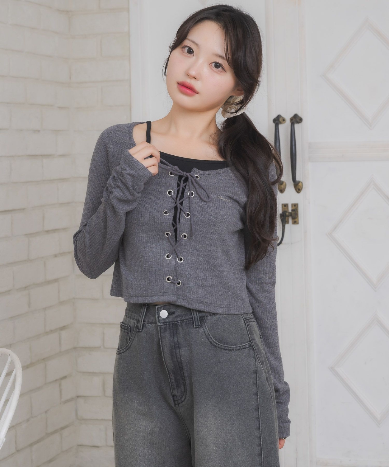 レースアップレイヤード風ロンTEE|ems excite | RETRO GIRL ONLINE