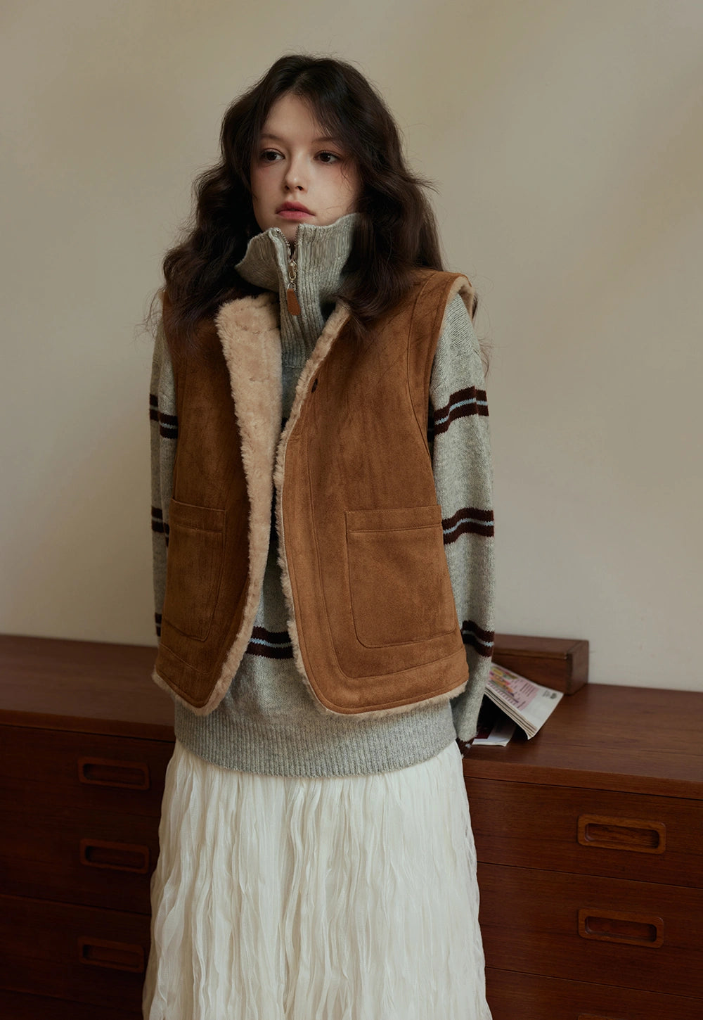 Women's Faux Shearling Lined Faux Suede Vest – EGGKA