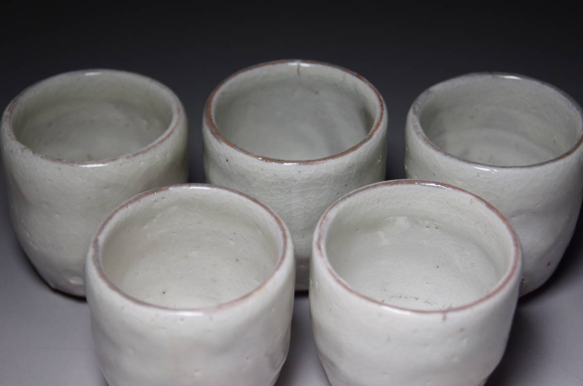 乕渓山 水月窯 粉吹風 酒盃 5客揃 共箱 人間国宝 荒川豊蔵 酒器 酒杯