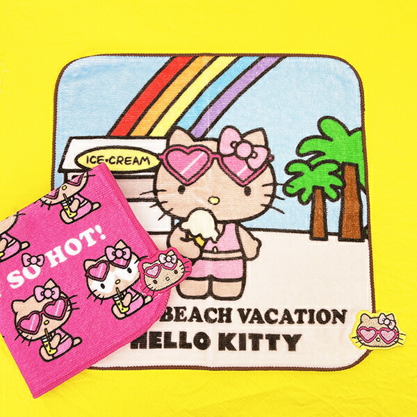 サンリオ ハローキティ 日焼け キティ 刺繍ハンドタオル ジュース