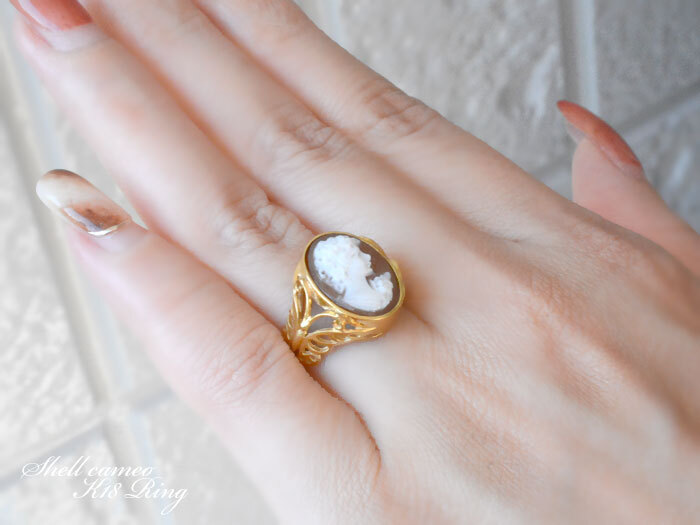 リング k18 カメオ イエローゴールドk18 指輪 シェルカメオ レディース
