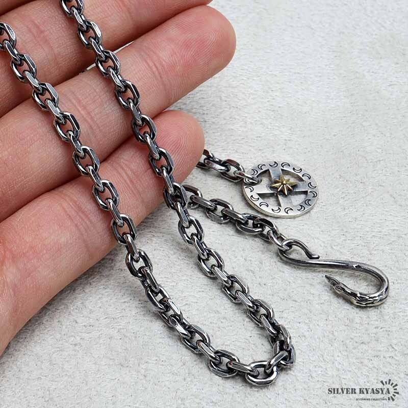 シルバー925 フェザーネックレスチェーン 幅5mm 60cm 太陽ホイール