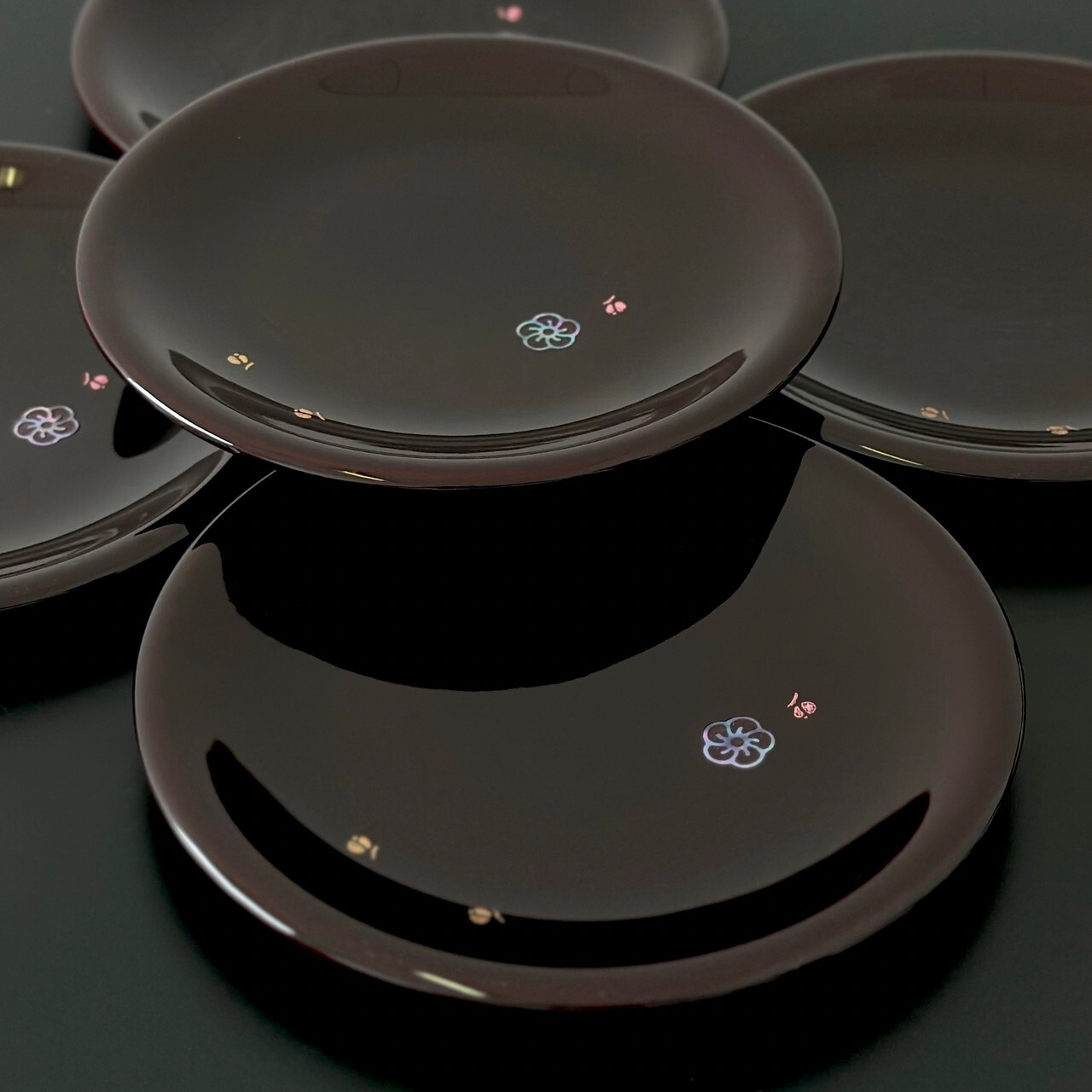 銘々皿 5.0寸 溜 貝貼梅 5枚組 新築祝 ギフト 茶托 和室 おもてなし