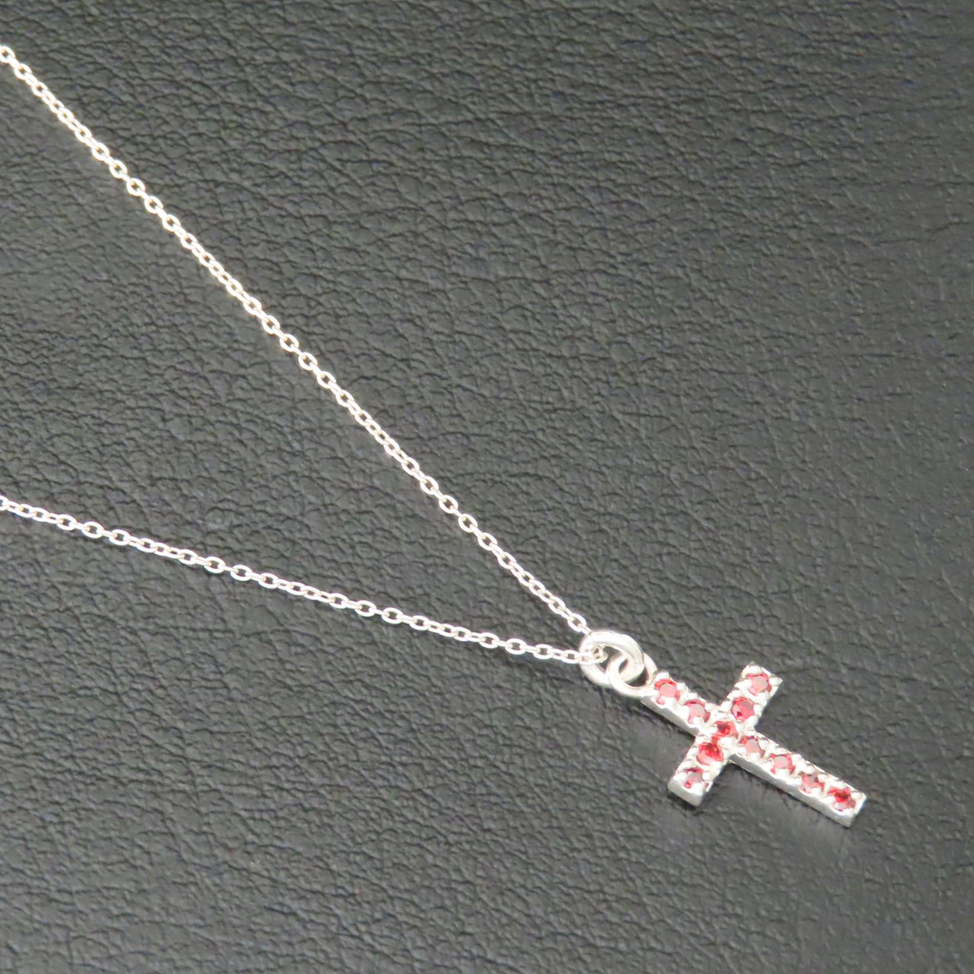 クロスネックレス シルバー925 レッド 赤 キュービックジルコニア