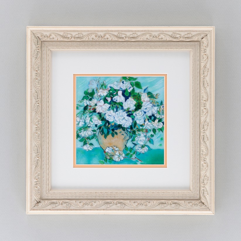 ゴッホの白いバラ 七宝焼き アートフレーム 絵画 - 【七彩工房