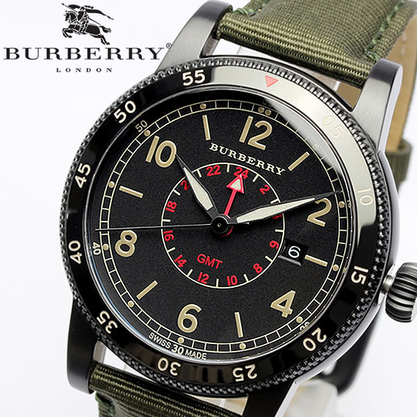 BURBERRY】バーバリー 腕時計 メンズ GMT 100M防水 カーキ 本革レザー