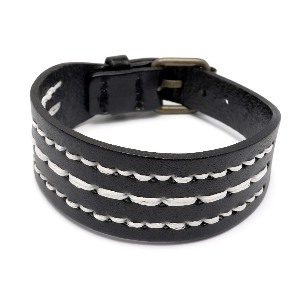 ステッチ レザーバングル パンク ハード レザーブレスレット ブラック