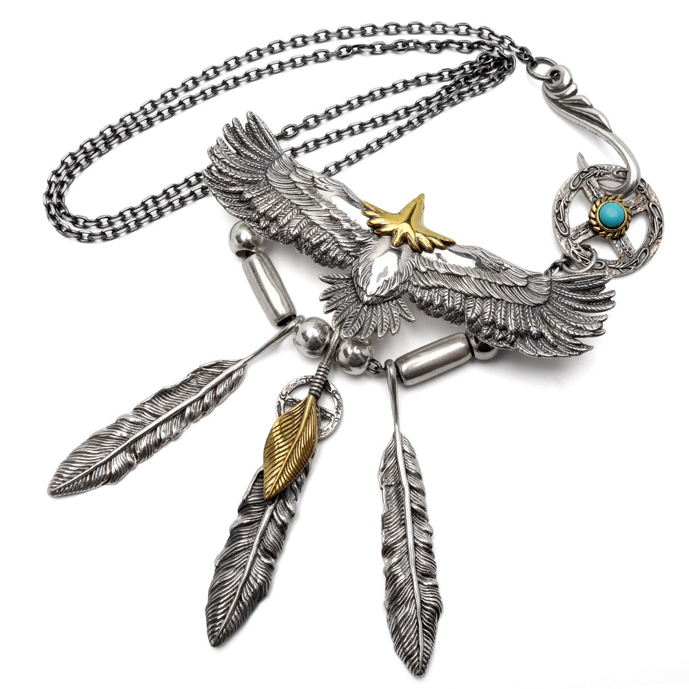 moto フェザー ネックレス シルバー イーグルチャーム付き BFF