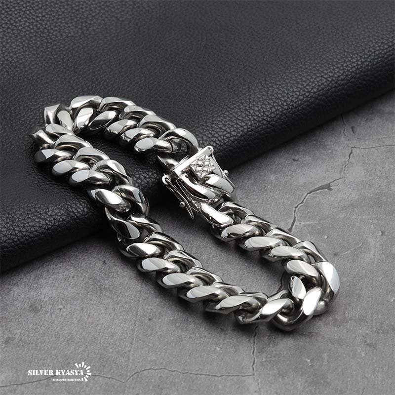 316L 幅14mm 太め メンズ ブレスレット シルバー 喜平チェーン B系