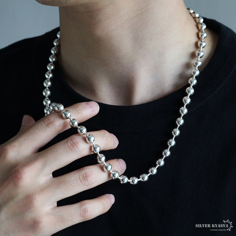 シルバー925 ボールチェーンネックレス 太幅 60cm メタリックチェーン