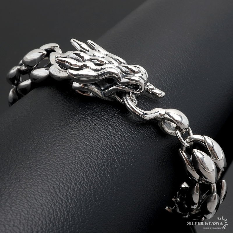 シルバー925 ドラゴンブレスレット メンズ チェーンブレスレット 重厚
