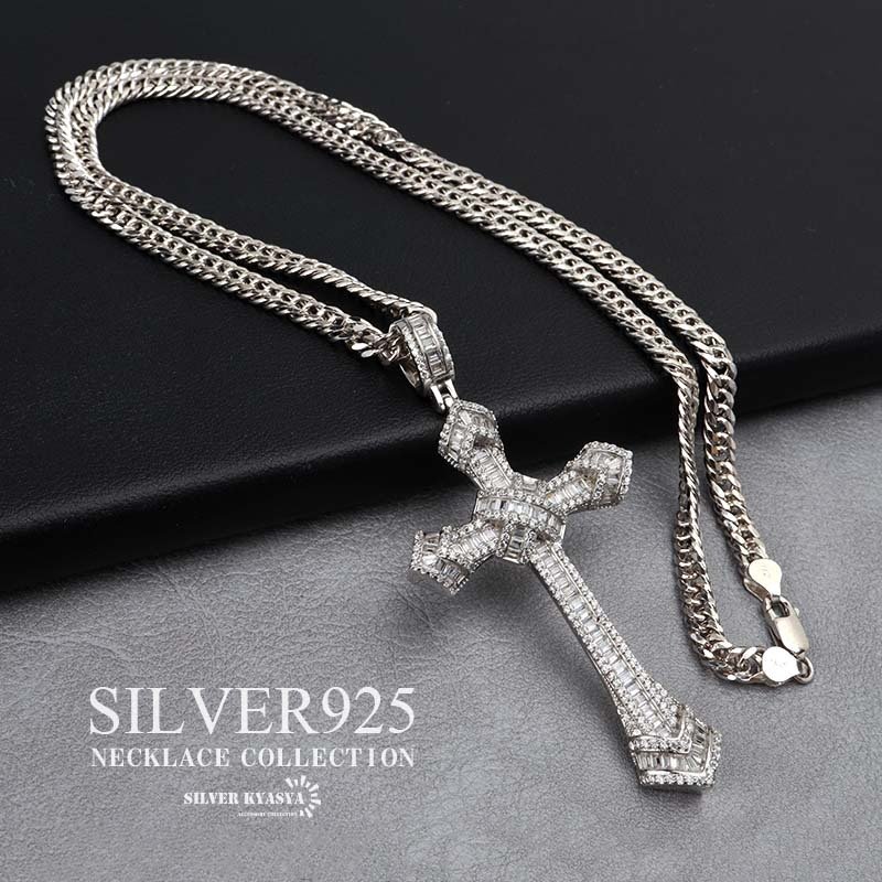 シルバー925 クロスネックレス ブリンブリンネックレス ダブル喜平