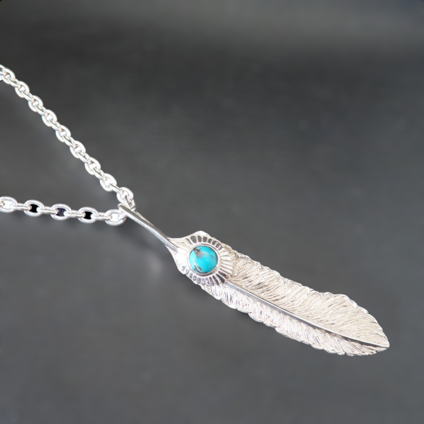ターコイズフェザーネックレス L シルバー925 【刻印無料】 ターコイズ
