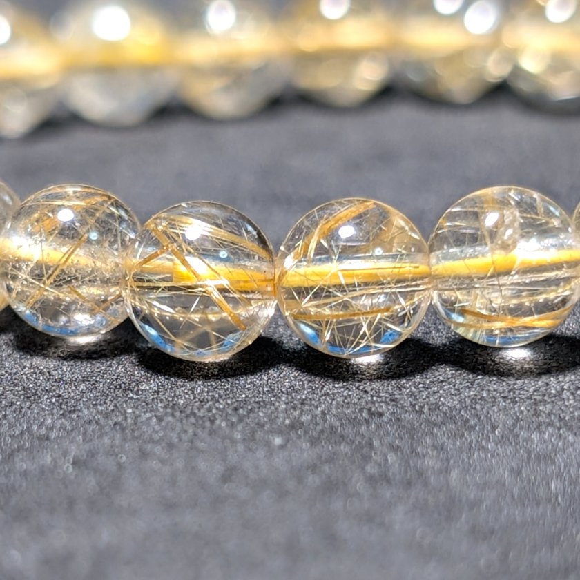 透明感抜群】ゴールド ルチルクォーツ ブレスレット 7ミリ 金針水晶の