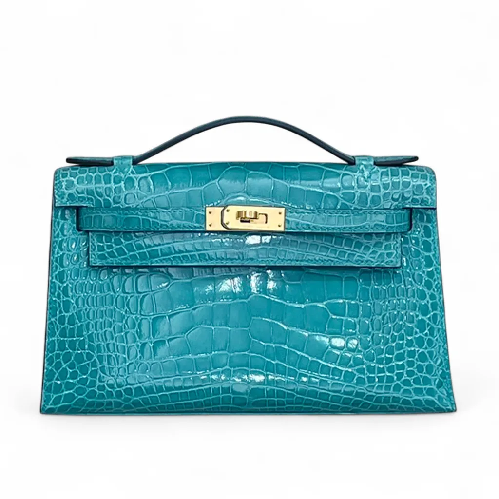 Very Good ( Rank A) HERMÈS Kelly Pochette Vert Jade (O6) Shiny