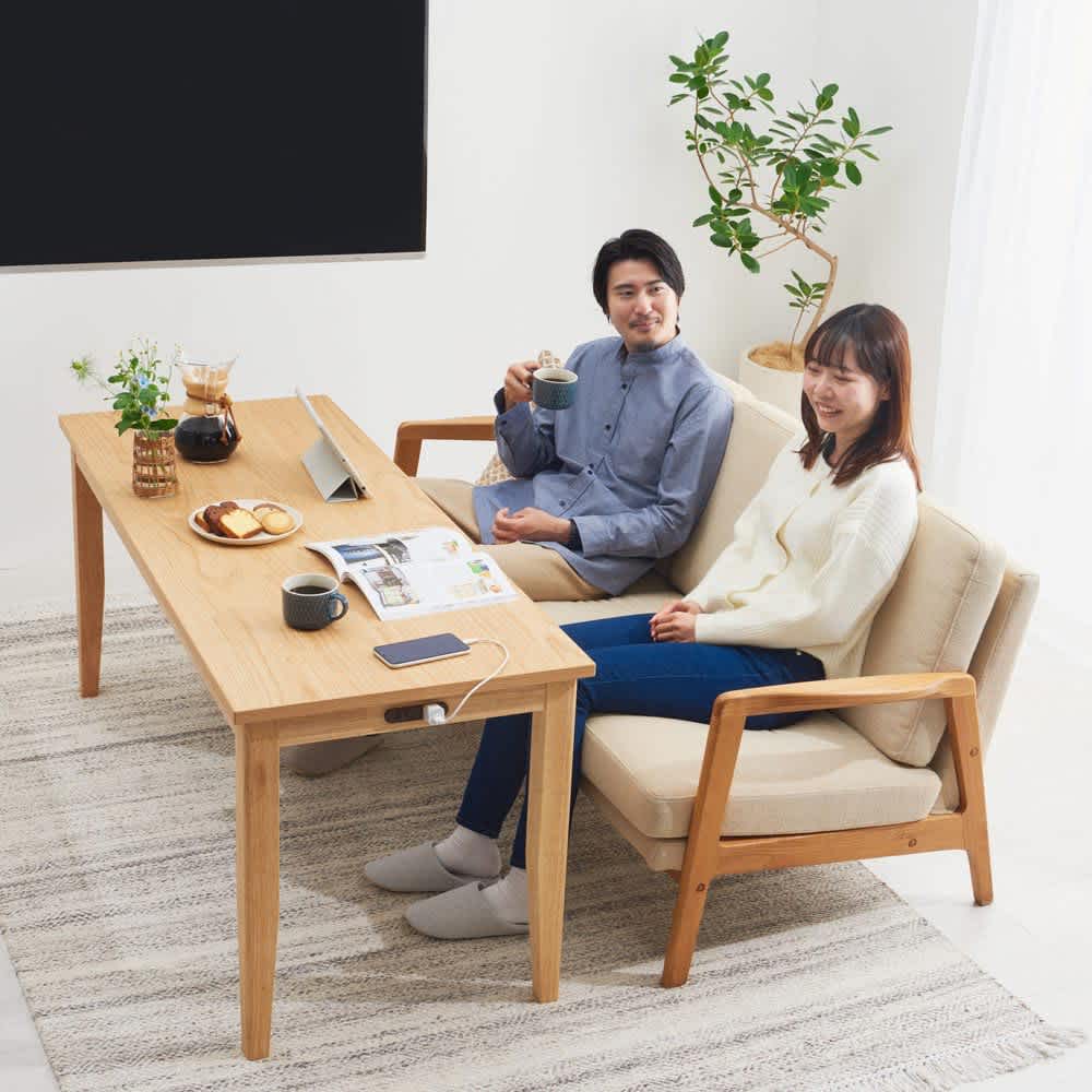 オーク材 北欧風 こたつテーブル 90cm × 60cm パーソナル コンパクト