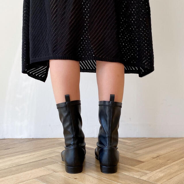 SeaRoomlynn - ECO LEATHER FIT フラットショートブーツ LL ブラックの