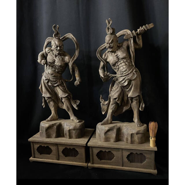 特大72cm 井波彫刻 楠材 時代彫刻 仏師手仕上げ品 仁王像 金剛力士像
