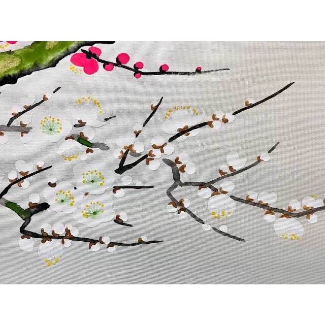 掛軸 高松英彩『紅梅白梅図 花鳥図』日本画 絹本 共箱付 掛け軸 R02251