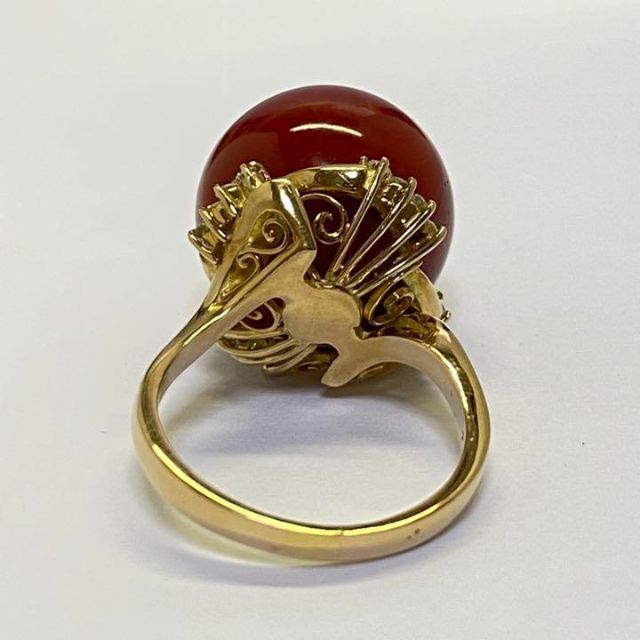 超大珠! K18 血赤珊瑚リング 16.8mm サイズ15号 鑑別書付き 最高級の