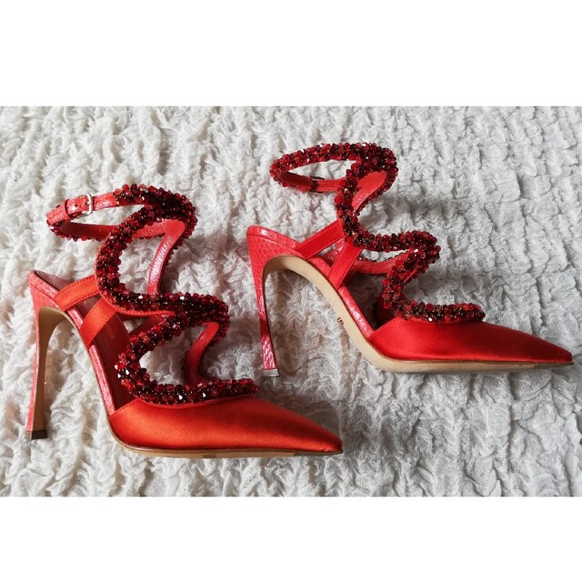 Sergio Rossi セルジオロッシ◇ビジュー サンダル 赤 35◇1度のみ