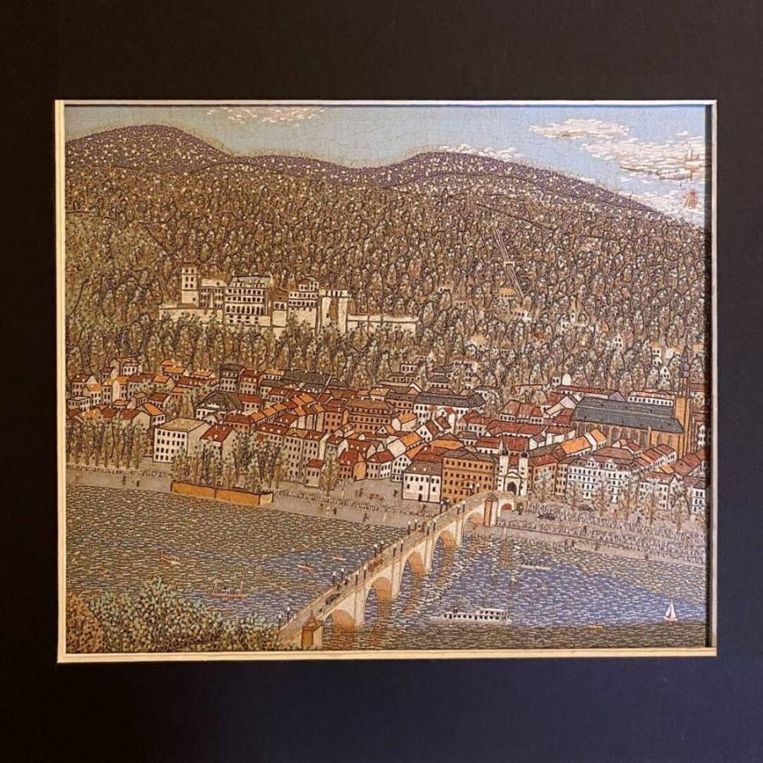山下清、【ハイデルベルクの古城】、希少な額装用画集より、新品額装付