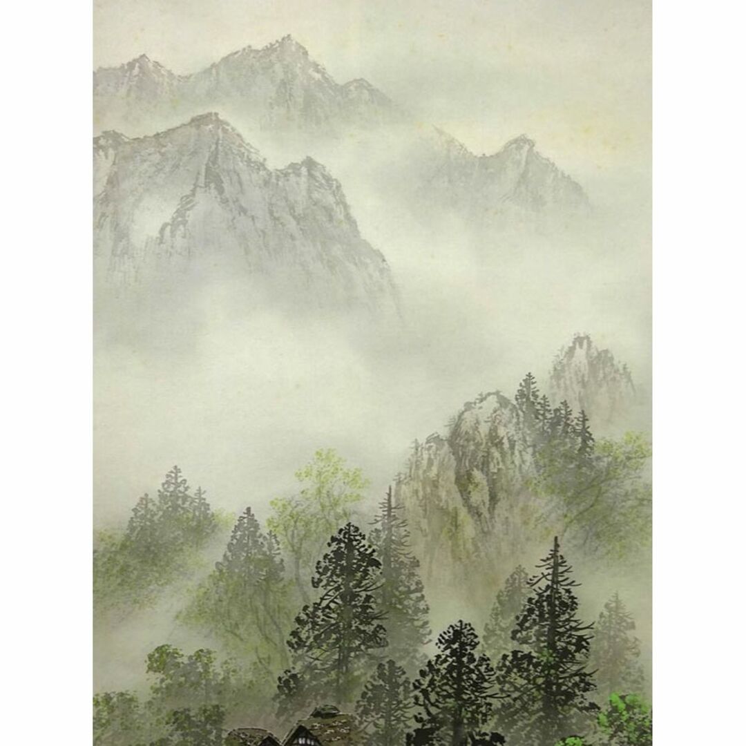 真作】掛軸 福田耕二『青緑山水図』絹本 肉筆 共箱付 掛け軸 p042605の