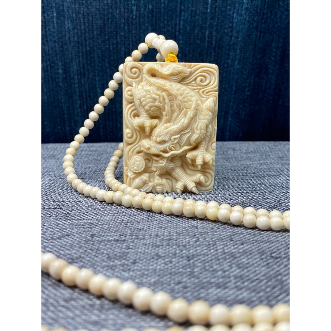 天然マンモス牙美しい手作り彫刻 麒麟納福 ネックレス