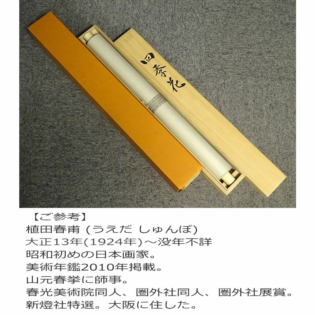 掛軸 四季花 共箱付き 落款あり 植田春甫 風景画 普段掛け 茶室 茶道