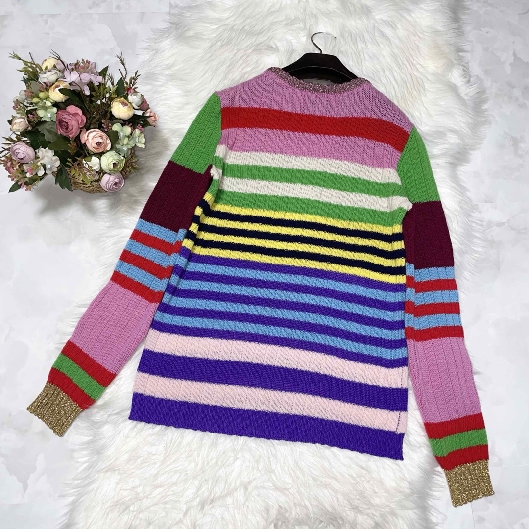 GUCCI - 本物 美品 グッチ 花柄 フラワー 刺繍 ボーダー 長袖 ニット