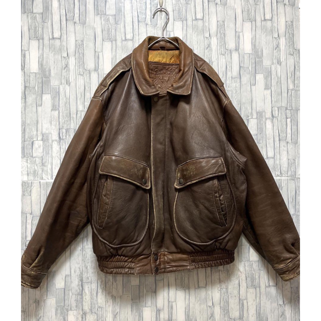 A-2 A2 type フライトジャケット ラムレザー 本革 中綿 ブラウンの通販