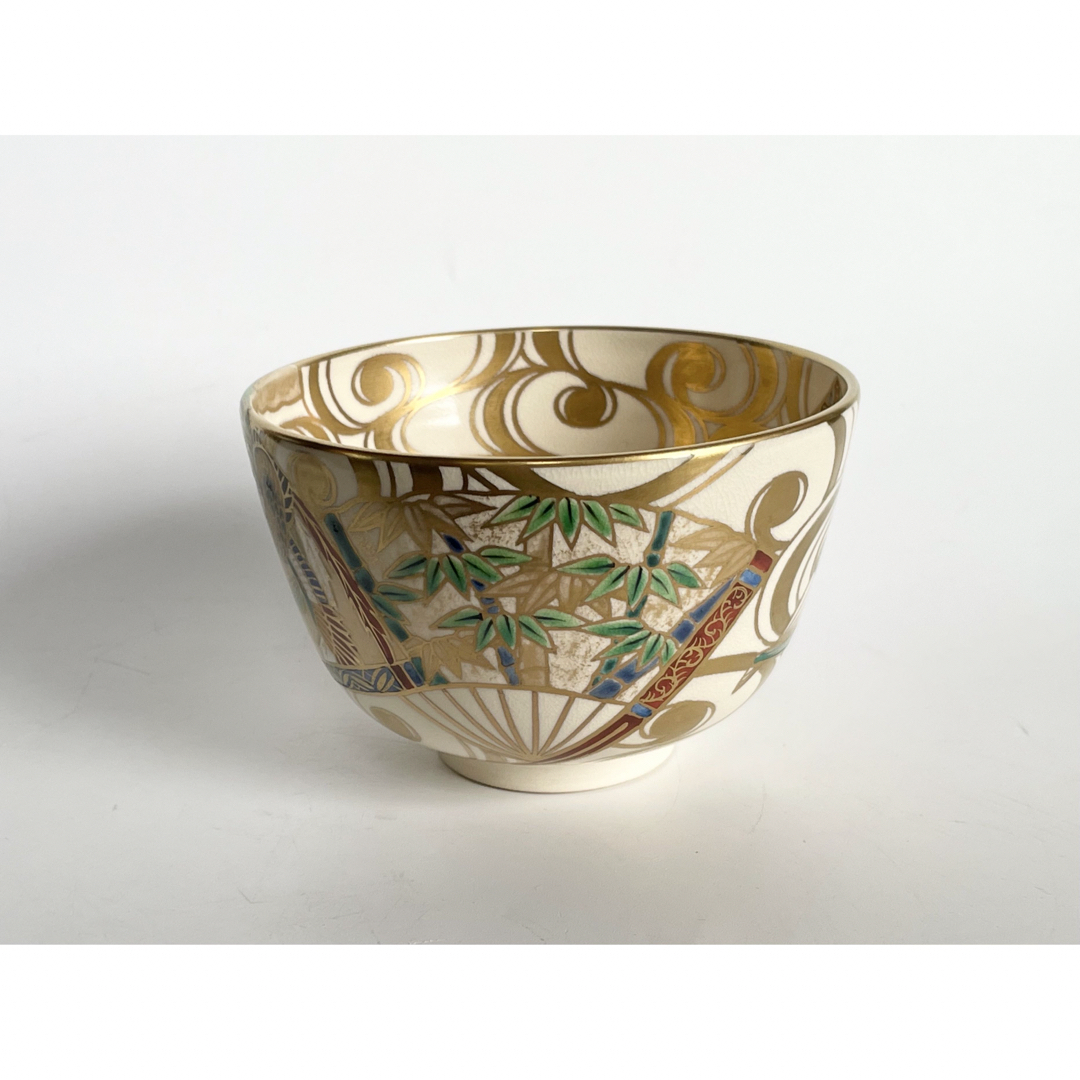 陶芸家 平安紫雲 色絵扇面流文 茶碗 松竹梅 金彩 共箱 京焼の通販 by